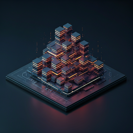 Représentation isométrique d'une infrastructure serveur empilée en pyramide